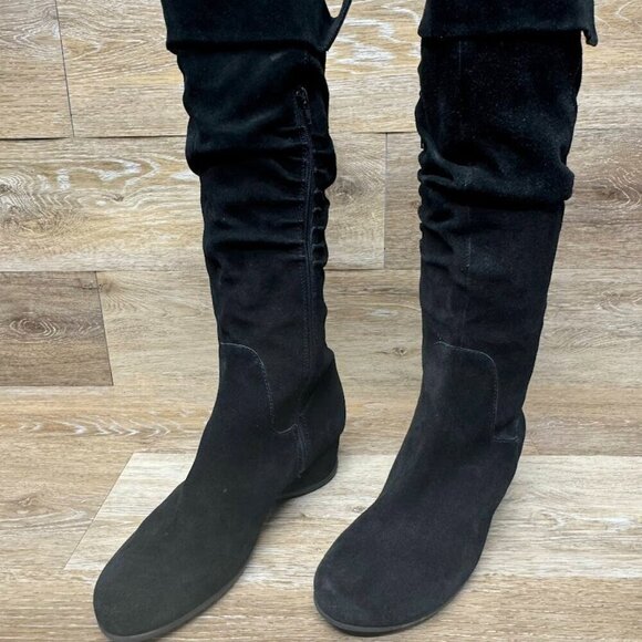 Me Too Annie Black Suede Side Zipper Rouched Over the Knee Boots Women's Size 9 - Picture 1 of 7